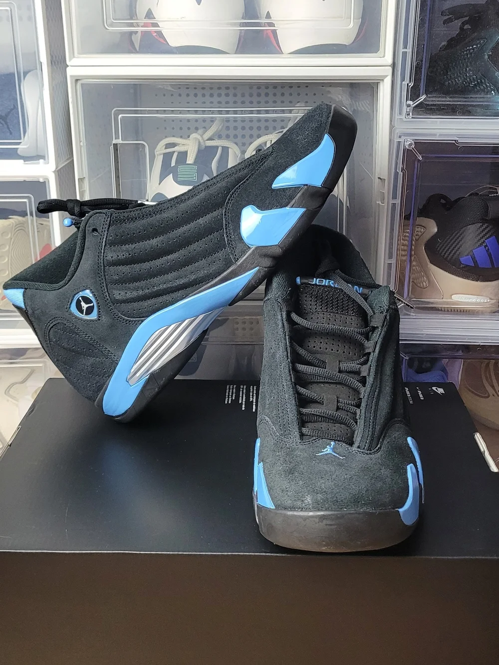 Nike Air Jordan 14 Retro Shoes Black University Blue 487471-007 Men's S 13 NEW